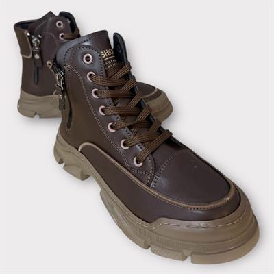 Kadın Deri Bot  Fermuarlı Kahve Corva