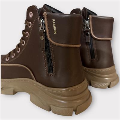 Kadın Deri Bot  Fermuarlı Kahve Corva