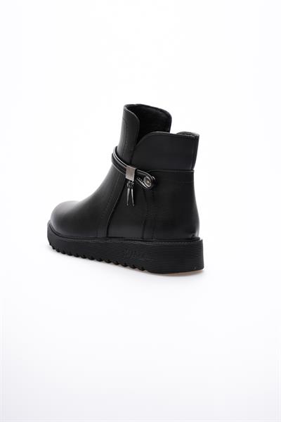 Kadın Deri Bot Fermuarlı Platin Detaylı Siyah Solvia