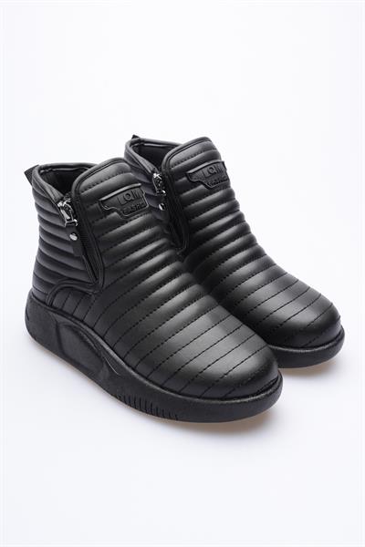 Kadın Deri Bot  Fermuarlı Siyah Tareo