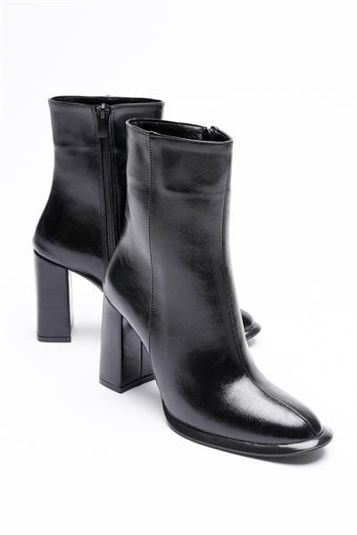 Kadın Deri Bot Fermuarlı Yüksek Kalın Topuklu 9 cm Siyah Cavira