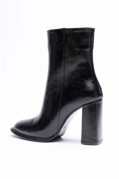 Kadın Deri Bot Fermuarlı Yüksek Kalın Topuklu 9 cm Siyah Cavira