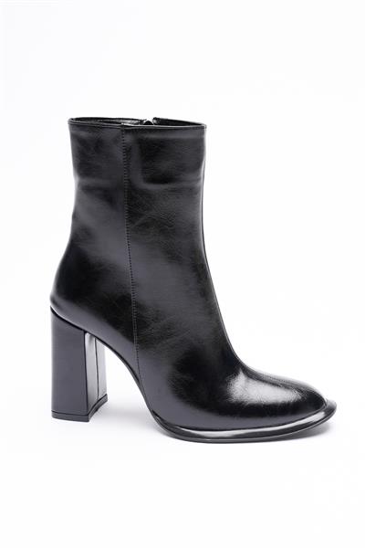 Kadın Deri Bot Fermuarlı Yüksek Kalın Topuklu 9 cm Siyah Cavira