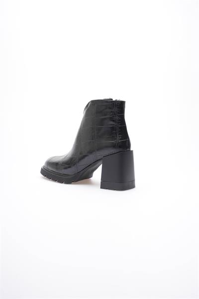 Kadın Deri Bot Kroko Kalın Topuklu Fermuarlı Siyah Orvella