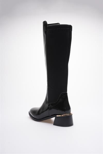 Kadın Deri Çizme Streç Fermuarlı Gold Topuk Detaylı Strelune