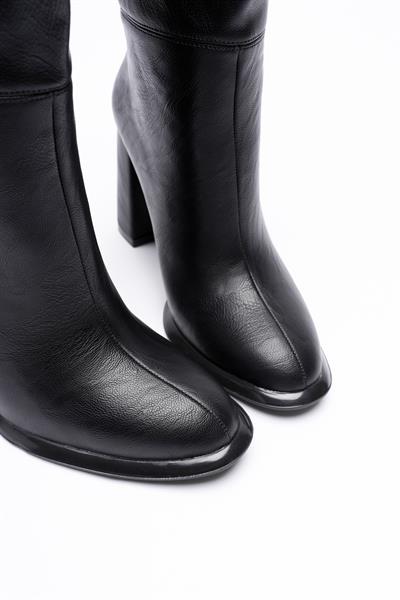 Kadın Deri Çizme Yüksek Kalın Topuklu 9 cm Siyah Montera