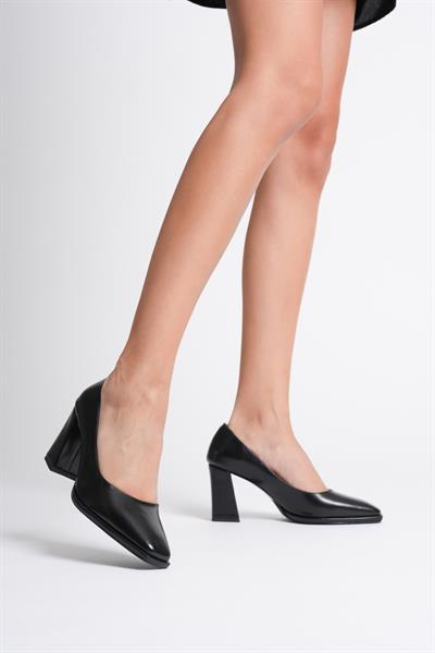 Kadın Deri Kalın Topuklu 7.5 cm Platformlu Siyah Seriva