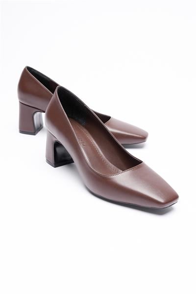 Kadın Deri Kalın Topuklu Ayakkabı 6 cm Kahve Avenna
