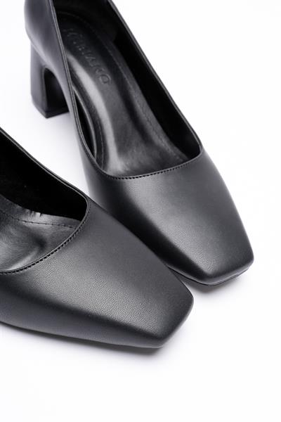 Kadın Deri Kalın Topuklu Ayakkabı 6 cm Siyah Avenna