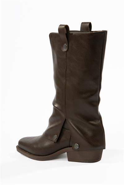 Kadın Deri Kovboy Çizme Küt Burunlu Körüklü Kahve Texara