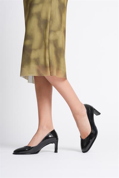 Kadın Deri krokodil Topuklu Ayakkabı 6 cm Siyah Merona