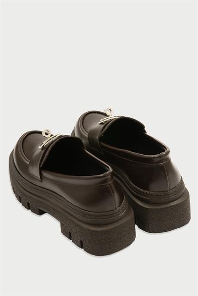 Kadın Deri Loafer Kalın Comfort Tabanlı Metal Tokalı Kahve Vareen