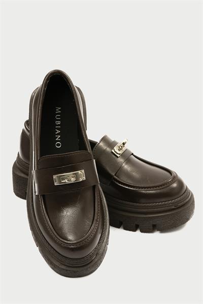 Kadın Deri Loafer Kalın Comfort Tabanlı Metal Tokalı Kahve Vareen