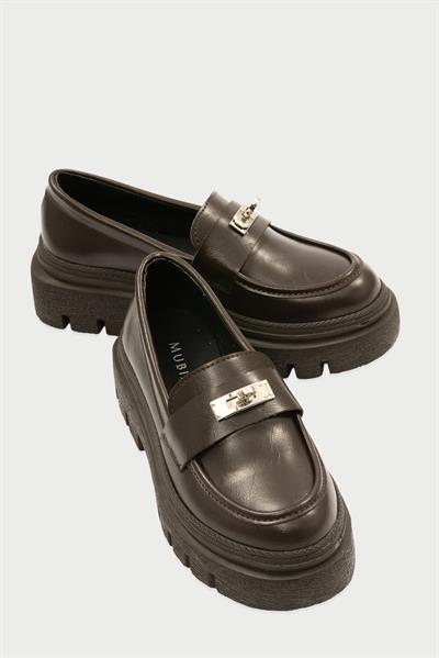Kadın Deri Loafer Kalın Comfort Tabanlı Metal Tokalı Kahve Vareen