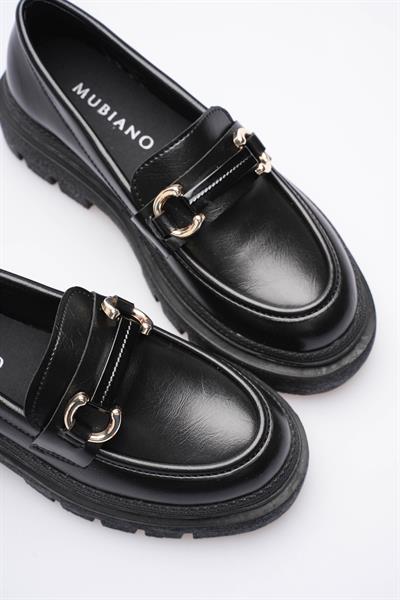 Kadın Deri Loafer Oxford Kalın Comfort Tabanlı  Toka Detaylı Siyah Auren