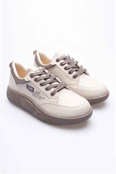 Kadın Deri Sneaker Bağcıklı Spor Ayakkabı Bej Avelo