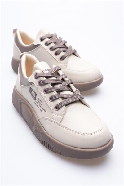 Kadın Deri Sneaker Bağcıklı Spor Ayakkabı Bej Avelo