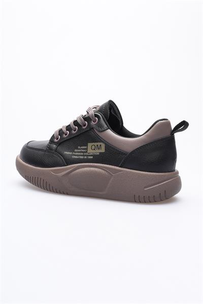 Kadın Deri Sneaker Bağcıklı Spor Ayakkabı Siyah Avelo