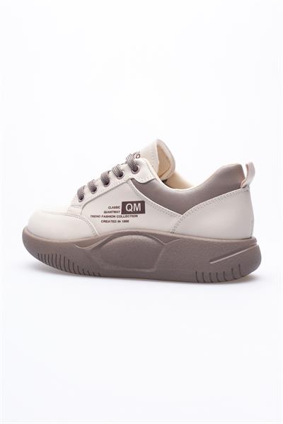 Kadın Deri Sneaker Bağcıklı Spor Ayakkabı Bej Avelo