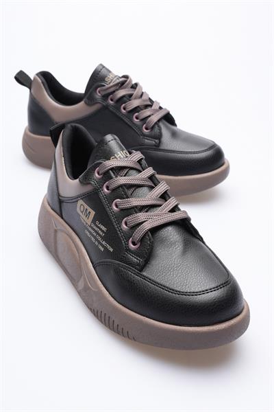 Kadın Deri Sneaker Bağcıklı Spor Ayakkabı Siyah Avelo