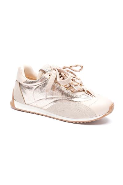 Kadın Deri Sneaker Paraşüt Detaylı Bej-Gold Lurea
