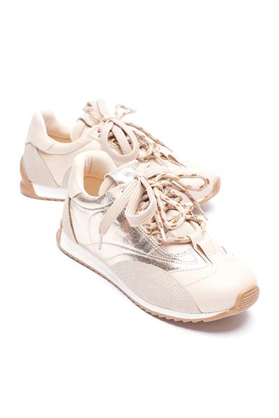 Kadın Deri Sneaker Paraşüt Detaylı Bej-Gold Lurea