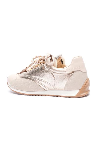 Kadın Deri Sneaker Paraşüt Detaylı Bej-Gold Lurea