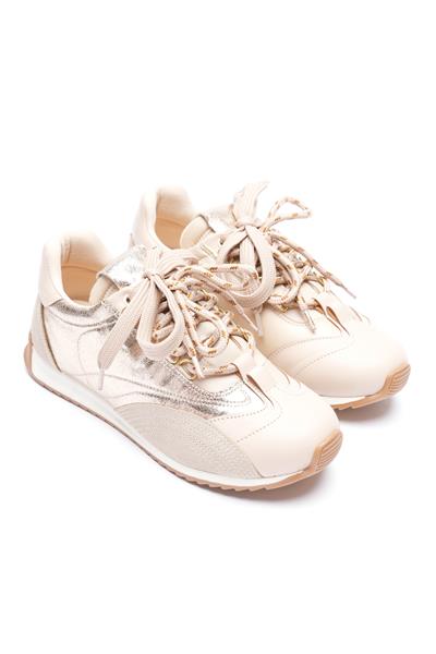 Kadın Deri Sneaker Paraşüt Detaylı Bej-Gold Lurea