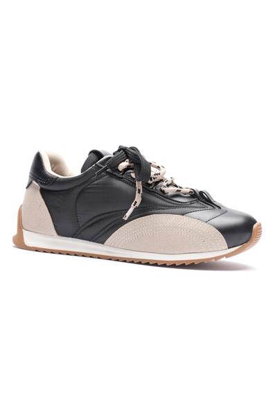 Kadın Deri Sneaker Paraşüt Detaylı Siyah-Bej Lurea