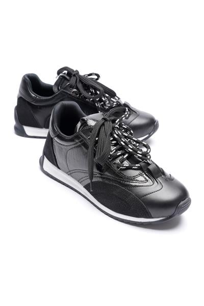 Kadın Deri Sneaker Paraşüt Detaylı Siyah Lurea
