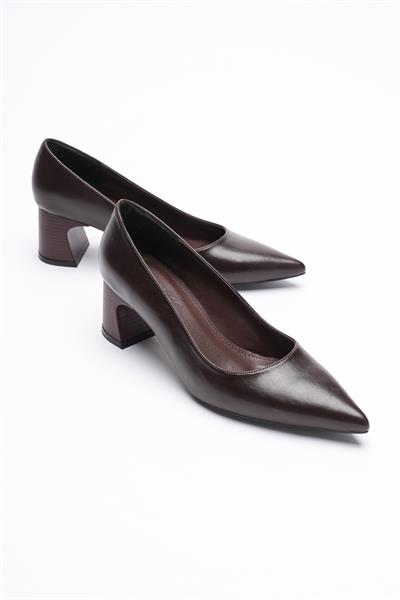 Kadın Deri Topuklu Ayakkabı 5.5 cm Sivri Burunlu Kahve Ardina