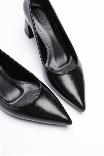 Kadın Deri Topuklu Ayakkabı 5.5 cm Sivri Burunlu Siyah Ardina