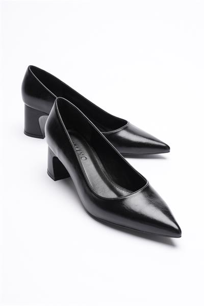 Kadın Deri Topuklu Ayakkabı 5.5 cm Sivri Burunlu Siyah Ardina