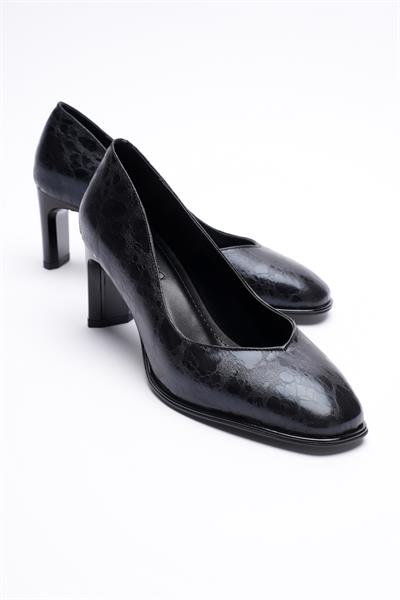 Kadın Deri Topuklu Ayakkabı 6.5 cm Siyah Benekli Marbina