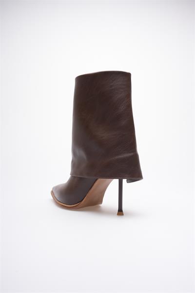 Kadın Deri Topuklu Bot Fermuarlı Kahve Lunessa