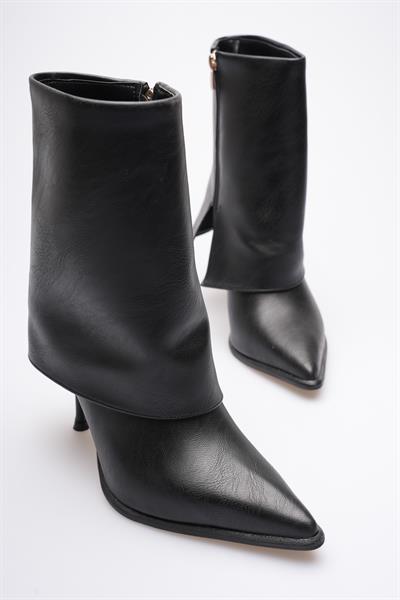 Kadın Deri Topuklu Bot Fermuarlı Siyah Lunessa