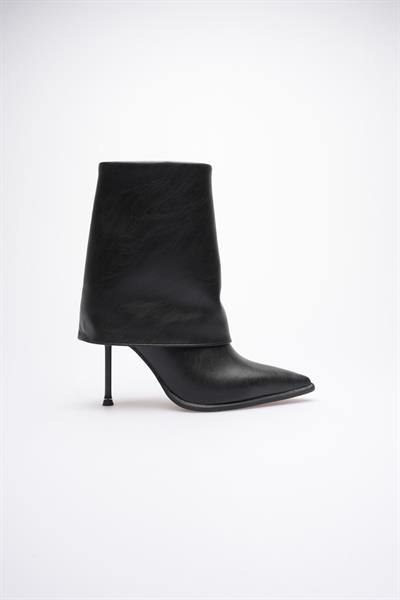 Kadın Deri Topuklu Bot Fermuarlı Siyah Lunessa