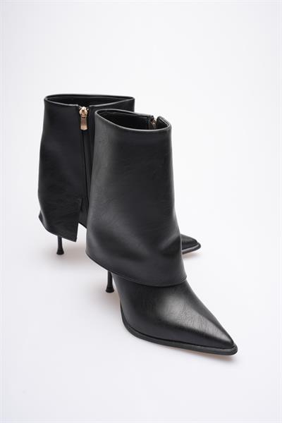 Kadın Deri Topuklu Bot Fermuarlı Siyah Lunessa