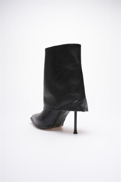 Kadın Deri Topuklu Bot Fermuarlı Siyah Lunessa