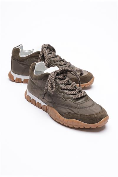 Kadın Hakiki Süet Bağcıklı Krep Tabanlı Anorak Detaylı Sneaker Yeşil Minu