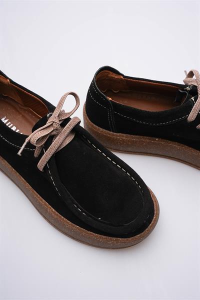 Kadın Hakiki Süet Loafer Comfort Tabanlı Günlük Ayakkabı Siyah Misley