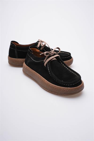 Kadın Hakiki Süet Loafer Comfort Tabanlı Günlük Ayakkabı Siyah Misley