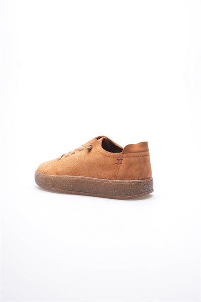 Kadın Hakiki Süet Sneaker Comfort Tabanlı Lastik Bağcıklı Günlük Ayakkabı Taba Navel