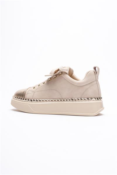 Kadın Nubuk Sneaker Spor Ayakkabı Gold Detaylı Bej Glorina