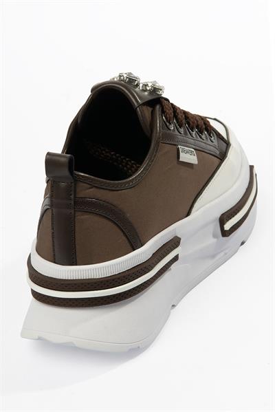 Kadın Paraşüt Sneaker Taş Detaylı Kalın Tabanlı Kahve Zeyra