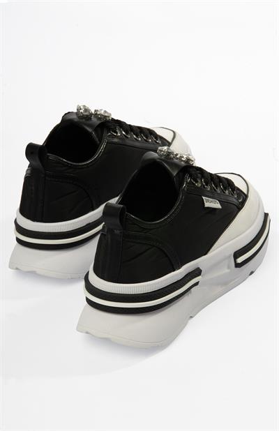 Kadın Paraşüt Sneaker Taş Detaylı Kalın Tabanlı Siyah Zeyra