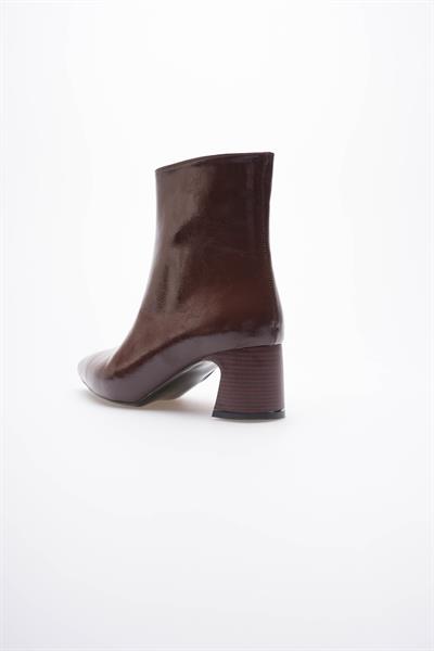 Kadın Rugan Bot Sivri Burunlu Topuklu fermuarlı Kahve LİZA