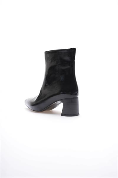 Kadın Rugan Bot Sivri Burunlu Topuklu fermuarlı Siyah LİZA