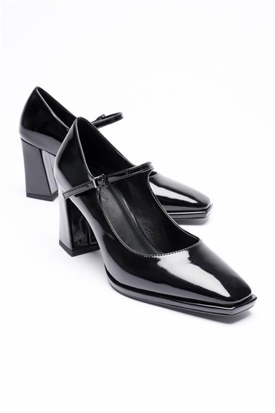 Kadın Rugan Deri Kalın Topuklu 7.5 cm Platformlu Siyah Orliva