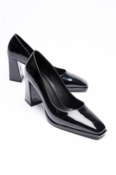 Kadın Rugan Deri Kalın Topuklu 7.5 cm Platformlu Siyah Seriva